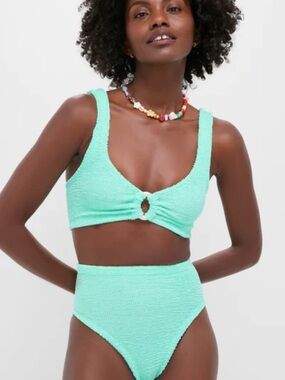 HUNZA G Metallic Mint Nadine Bikini with Pearly Hoop Vacation Cheeky Flattering